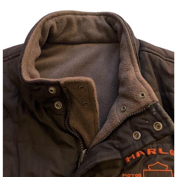 Harley Davidson Reversible Vest Men’s XL Black Gray Fleece Warm Embroidered Puff - Picture 7 of 11